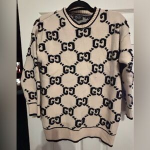Gucci Cream and Black GG Pattern Sweater